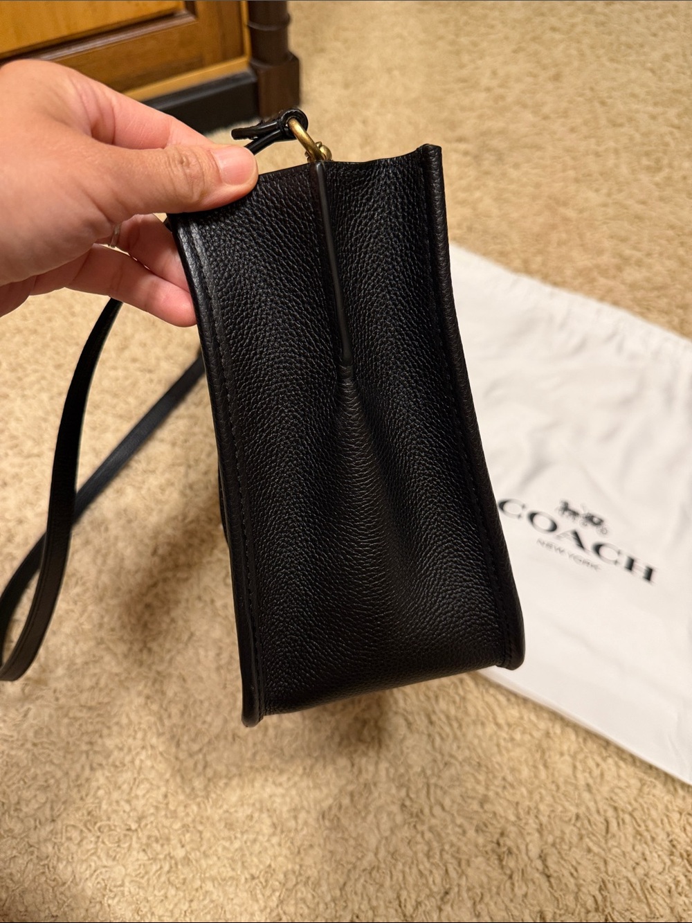 COACH Tyler Carryall Black Pebbled Leather Tote with Crossbody Strap - Picture 3 of 9